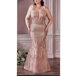 Gold and Pink Sequin Strapless Gown